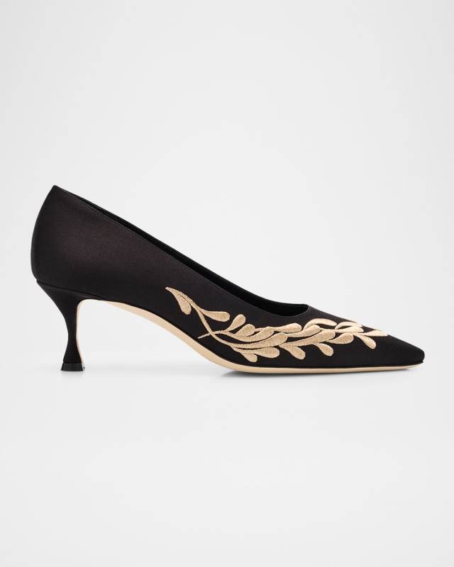Feza Embroidered Satin Pumps